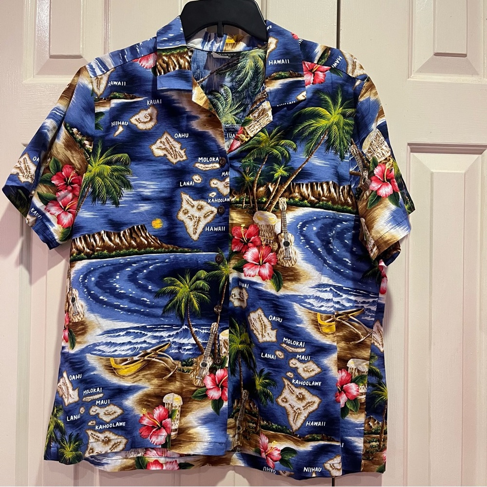 RJC Puanani Hawaiian Floral Shirt Size XL Map Of Hawaii